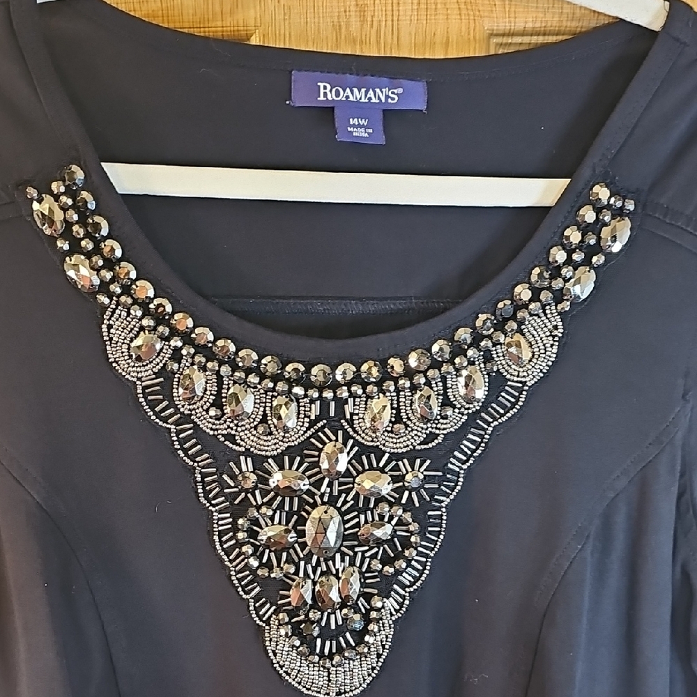 Chic Black Mini Dress with Embellished Neckline - Picture 3 of 10
